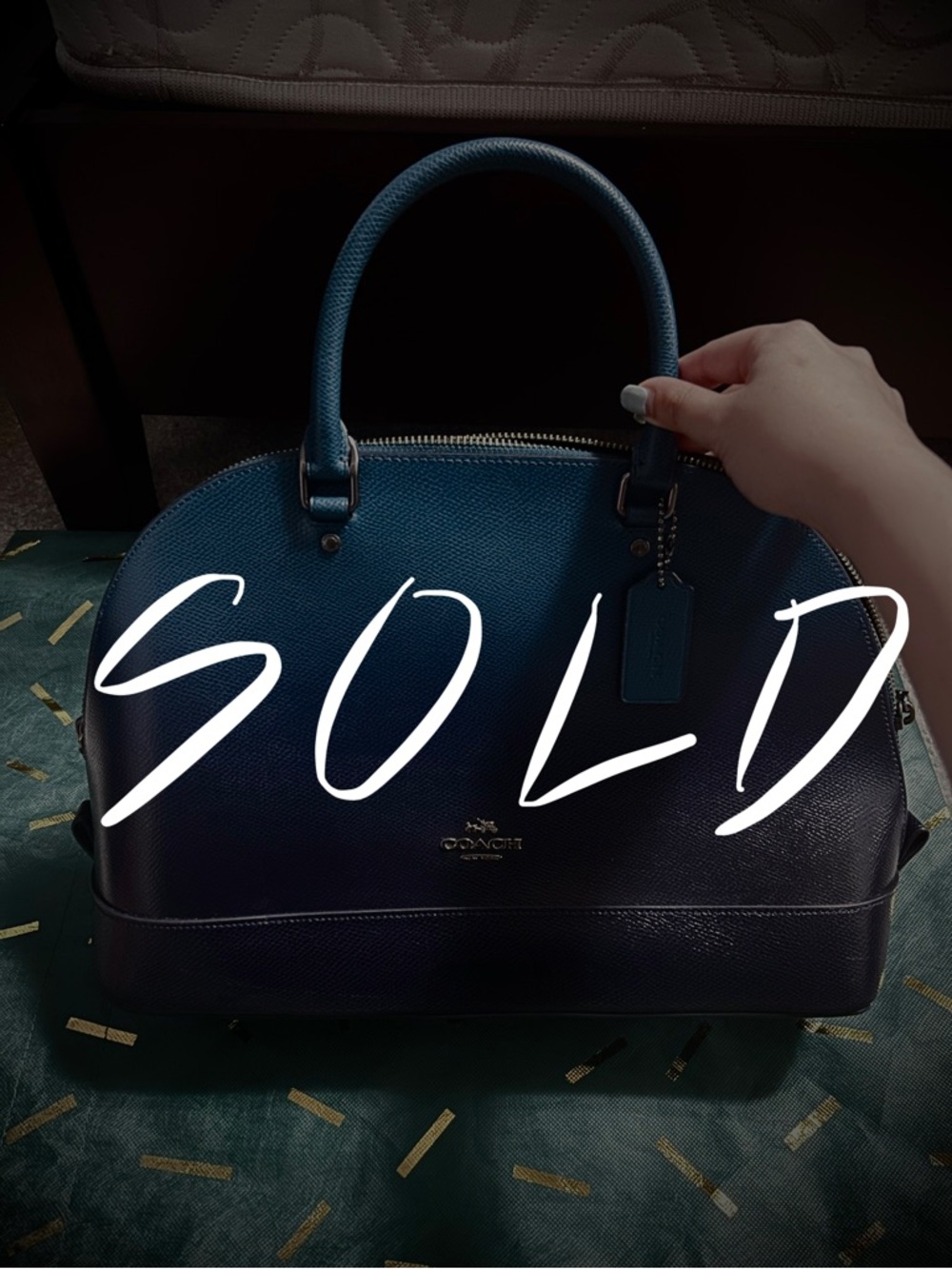 COACH Sierra leather dome structured satchel handbag (ombré gradient teal blue)
